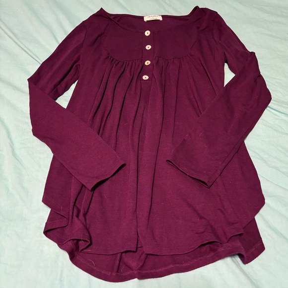 Zenana Dark Plum Henley Babydoll Long Sleeve Button Up Top Size Large - Picture 2 of 9